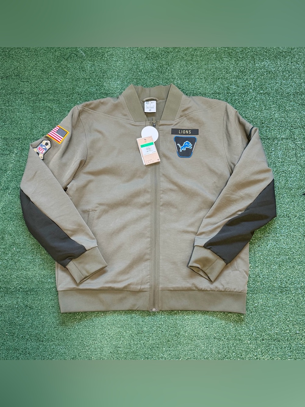 Detroit Lions Men XL Nike NFL Salute to Service Full Zip Bomber Jacket Olive